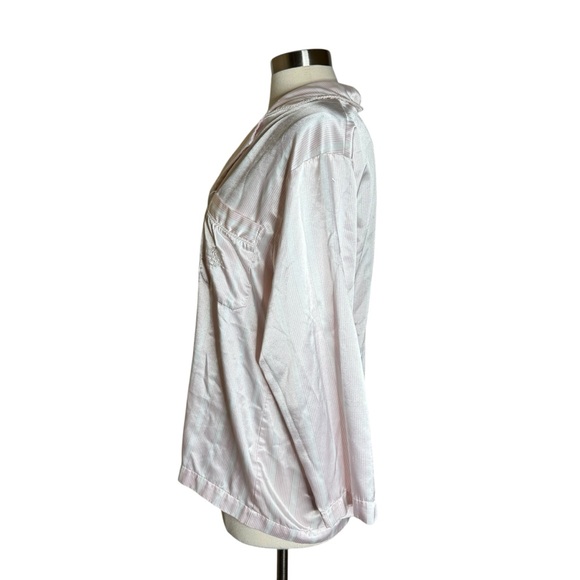 Vintage Christian Dior I. Magin Pink Striped Satin Button Up Pajama Shirt Large - Picture 3 of 9